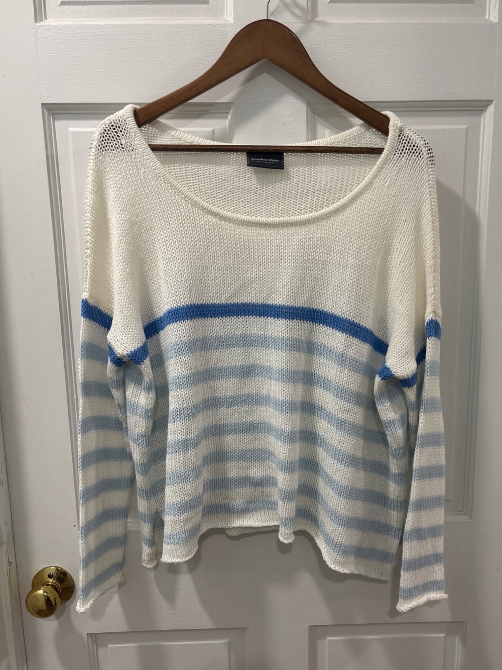 Wooden Ships Paola Buendia Women’s Pacific Striped Sweater Size S/M White Blue